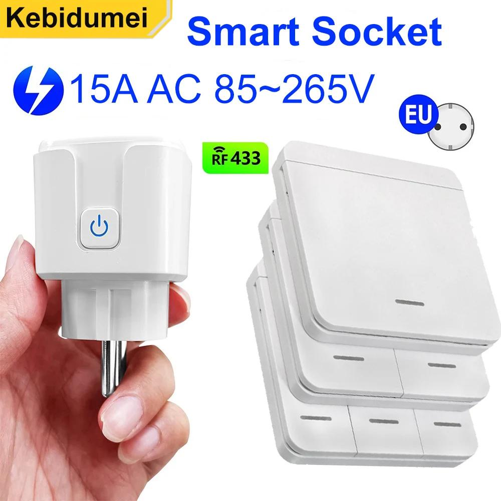 Smart Home Wireless Remote Control Socket Switch 15A EU Plug Electrical Outlet for Remote ON OFF Household Appliance Light