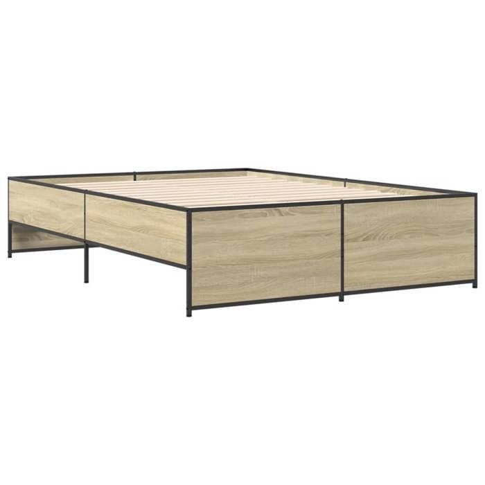 VidaXL Cadre de lit chêne sonoma 135x190 cm bois d'ingénierie et métal, lit, lit d'invité, lit double, meuble de chambre à 3279903