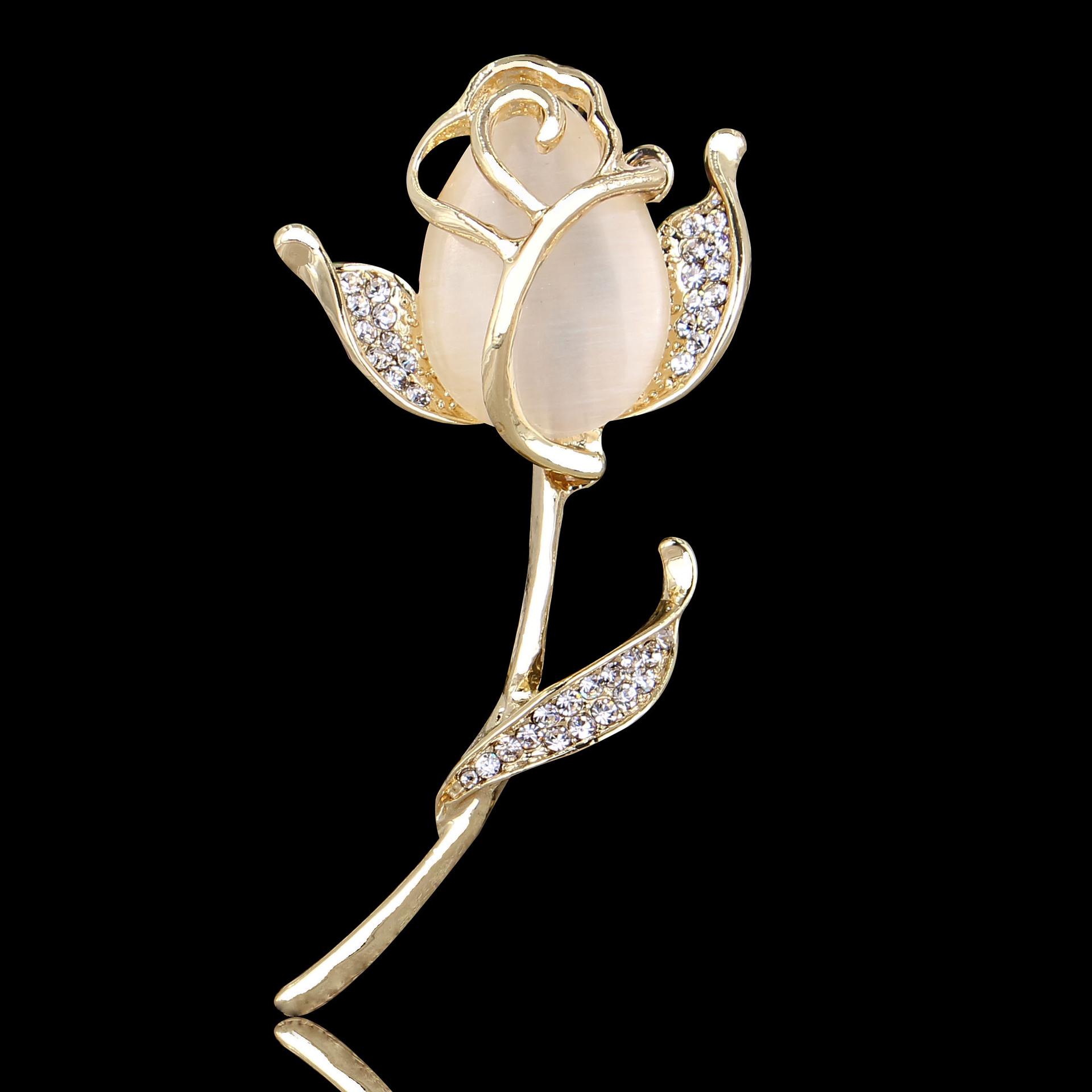 

Korean Exquisite Cat s Eye Rose Brooch for Wedding золотой