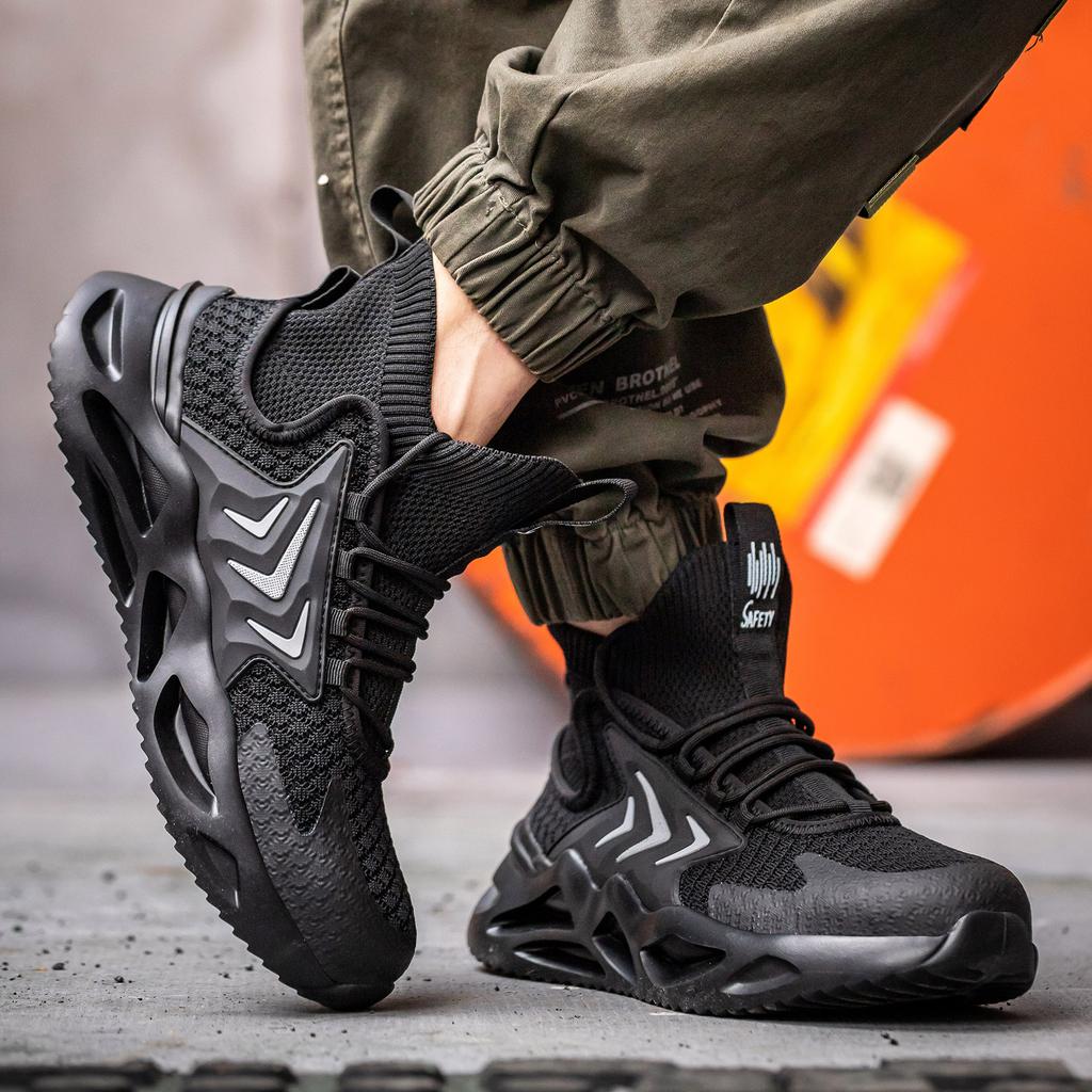 Men's Steel Toe Safety Work Boots Smash-Proof Anti-Puncture Breathable Upper Lightweight Industrial Shoes for Spring Outdoor