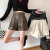 Autumn Brown High-Waist Slimming Leather Shorts for Women