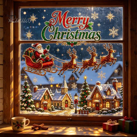 Winter Wonderland Window Decor Christmas Stickers, Holiday Decorations, Festive Art with Xmas Tree Wall Stickers Snowman Angel Patterns for Home Door