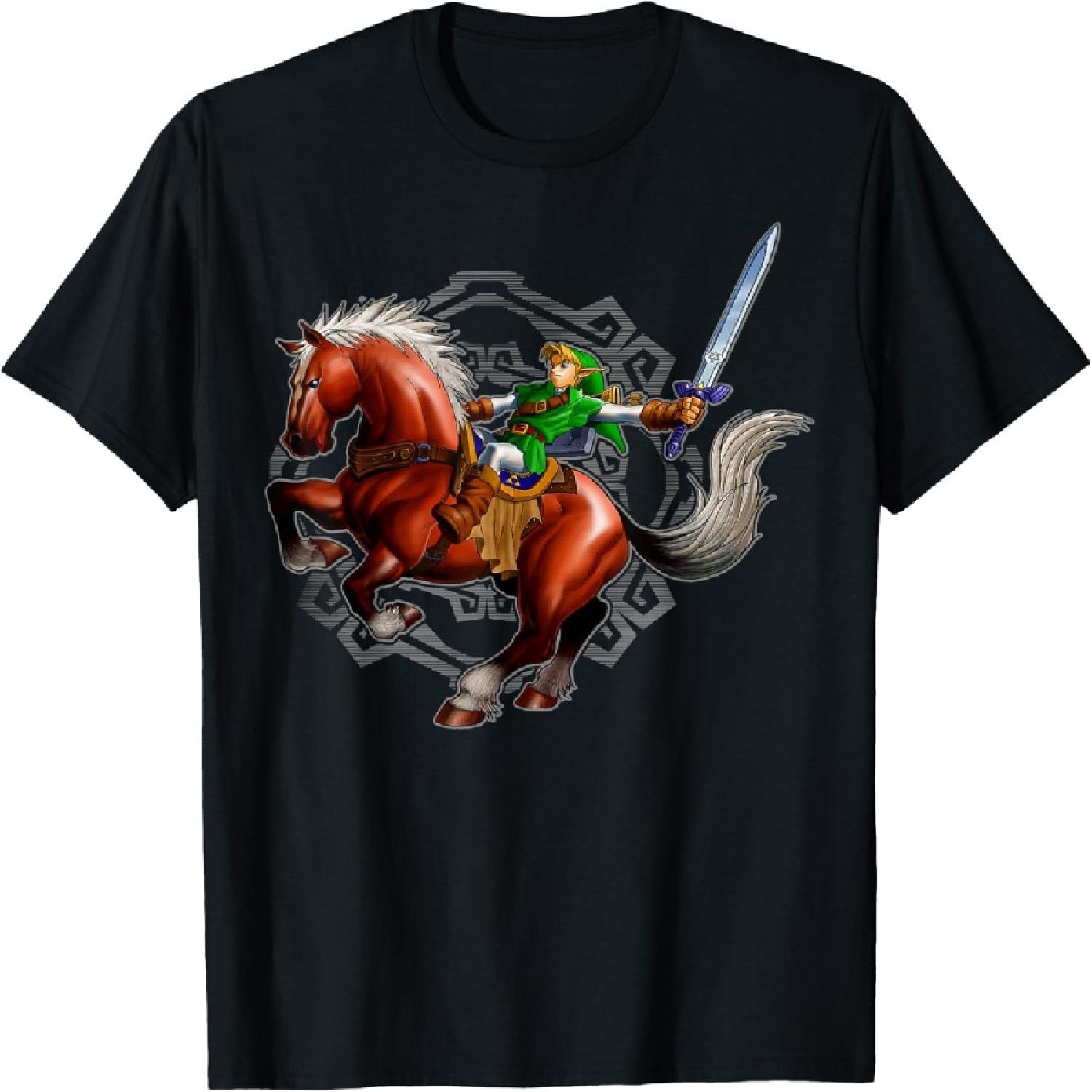 Nintendo Legend Of Zelda Link On A Horse Portrait T-Shirt S