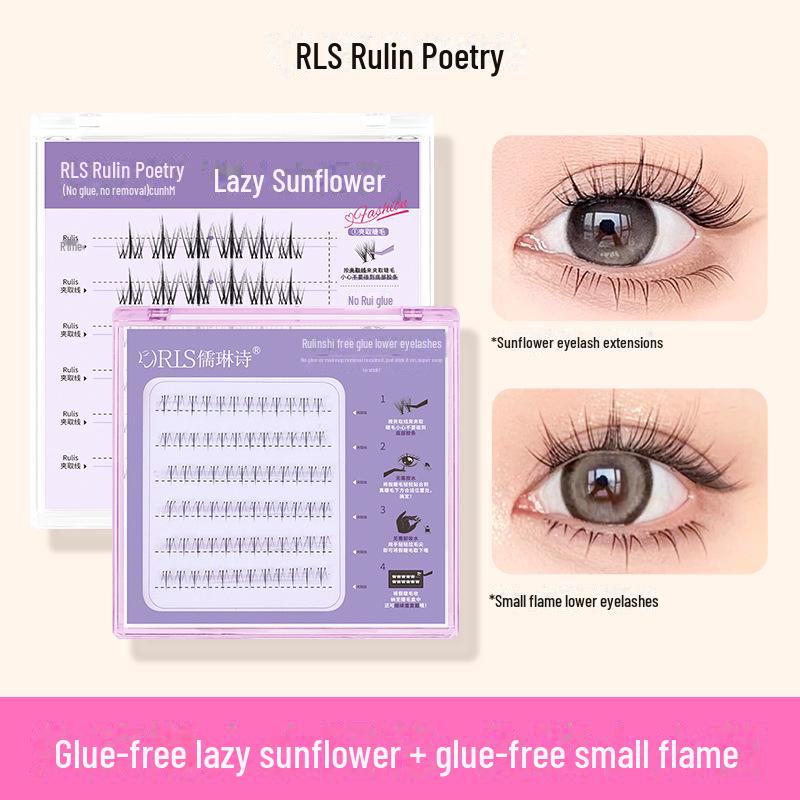 

Самоклеящиеся накладные ресницы Rulinshi для начинающих — без клея, естественный вид, один пучок, завитый тонкий стержень. Special Fine Fairy Clamp