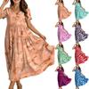 Women Casual Loose Bohemian Floral Dress Short Sleeve Long Maxi Summer Beach Swing Dress