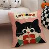 Cozy Cartoon Christmas Gift Cute Cat Cushion Cover Linen Pillow Case Soft Breathable Protective Couch Room Decoration