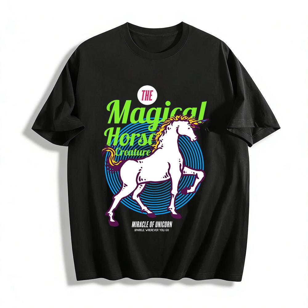 The Magical Horse Creature Unicorn Graphic Casual Tee Pure cotton T-shirt