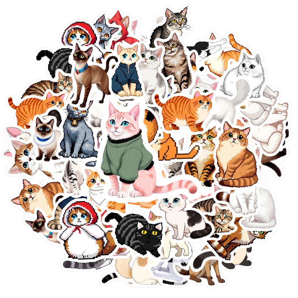 35pcs-50pcs Cartoon Kittens Stickers Cute Cats Cats Stickers Animal Stickers For Guitar Laptop Helmet Skateboard Notebook DIY