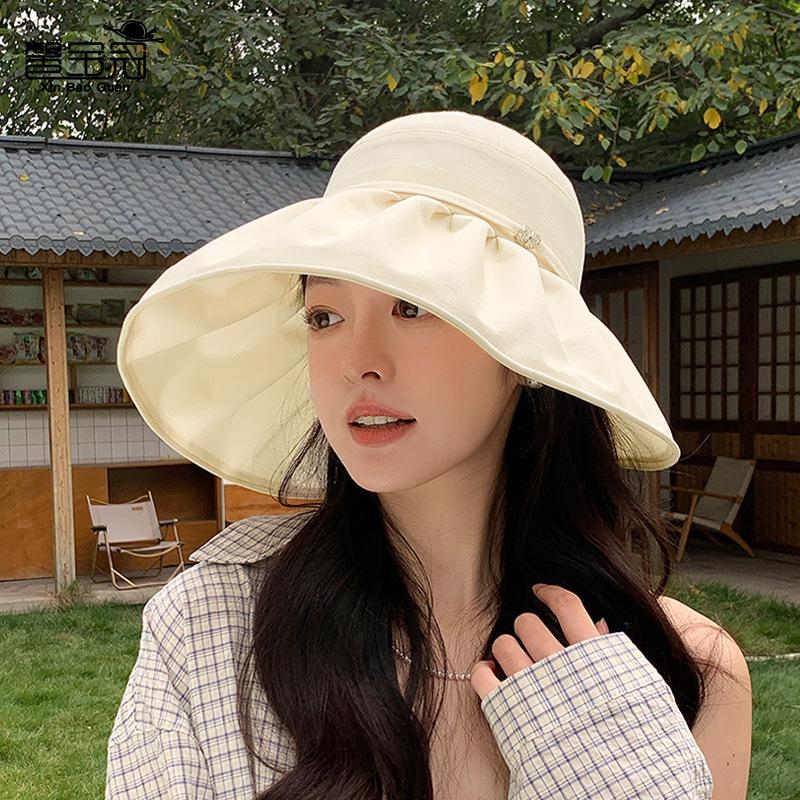 Summer Fashion Bow Sun Hat Children Show Small Face Big Brim Sun Protection Hat Outdoor Travel Versatile Bucket Hat