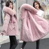 BITCED Women's Mid-Length Drawstring Cotton Coat with Fleece Lining Loose-Fit Puffer Jacket with Down-Fill Cotton Padding Winter Outerwear