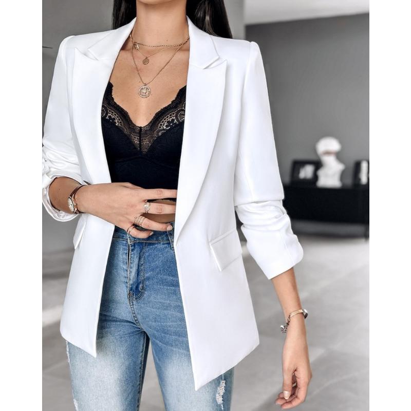 Women's Open Front Blazer, Notched Lapel Single-Breasted Coat with Long Sleeves, Versatile Solid Color Outerwear for Office & Casual