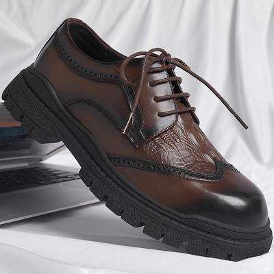 Brand Thick Designer Lace Up Oxford Shoes Round Toe Thick Platform Genuine Leather Shoes Luxury Men Casual Business Dress Shoes