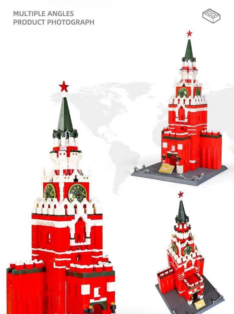 Non-Toxic 1048Pcs Spasskaya Tower Of Moscow Kremlin Building Blocks World Famous Architecture Bricks City Street View Toys Gifts For Kids
