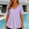 Women's Solid Color V-neck Loose Short Sleeved Pleated T-shirt Top