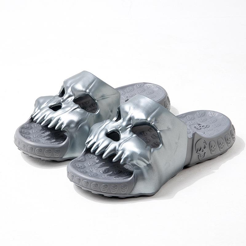 Fashion New Personalized Skull Design Slippers for Men 2024 Summer Fun Novelty Slides Thick Sole Platform Beach Non-slip Women Sandals