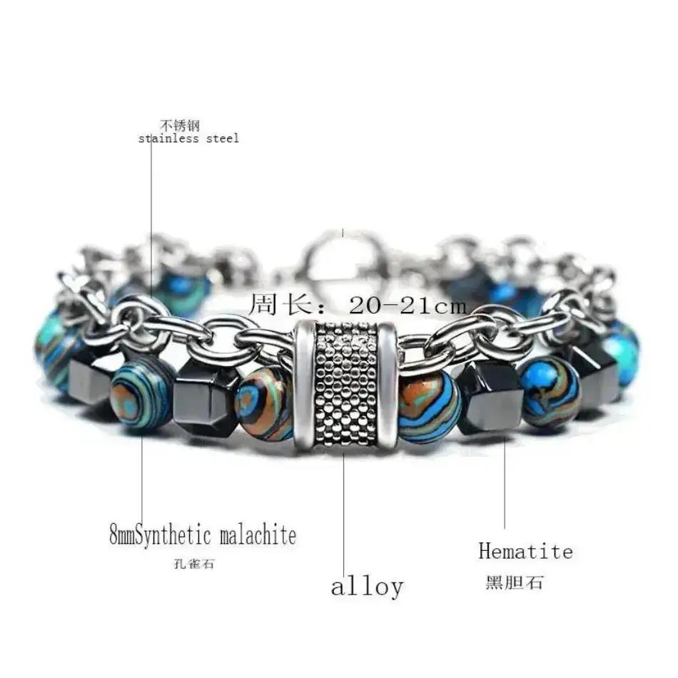 1 Pcs Rock Bead Gemstones Bangles Jewelry Making Stainless Steel Charm Natural Stone Beads Bracelet For Men