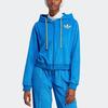 adidas Originals Trefoil Logo Print Zip Hoodie With Drawstring Women Tops Blue IB2046