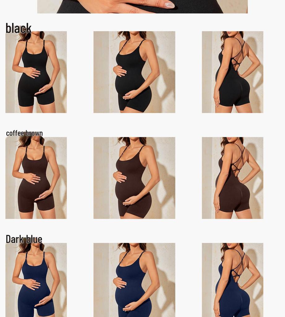 European & American Maternity Yoga Suit: Breathable One-Piece with Removable Pads, Criss-Cross Back, High Waist