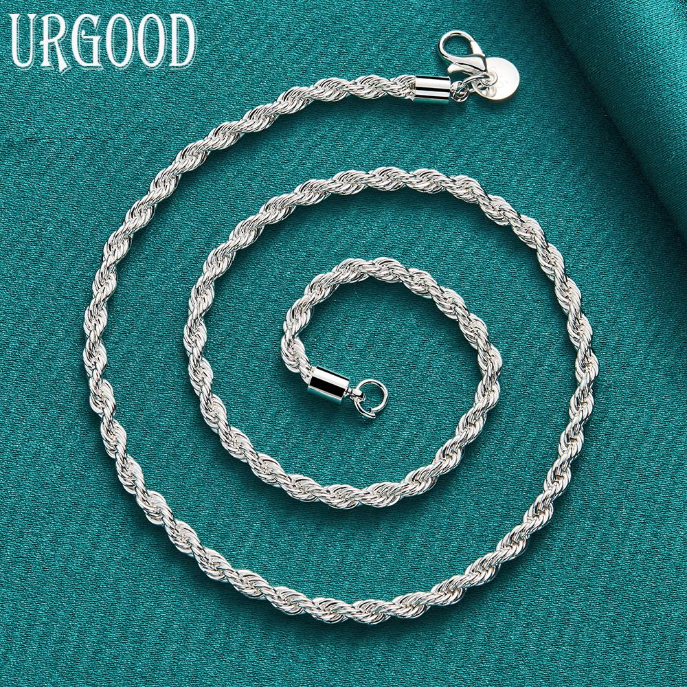 925 Sterling Silver 4mm Twisted Necklace Fashion Jewelry