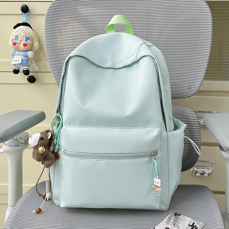 Schoolbag Korean INS Large Capacity, Lightweight, Simple, Solid Color, Fashionable Versatile School Bag, Backpack for Middle, High School, and College