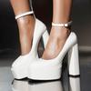 34-48 Verano Cabeza Redonda Tacón Grueso Tacones Súper Altos Boca Ligera Pie Desfile de Moda Talla Grande Zapatos Individuales Mujer