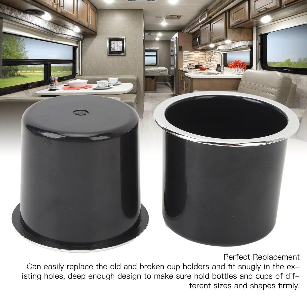 2 Pcs Black Cup Holder with Silver-plated Edges Can Holder Easy Installation RV Cup Holder Yacht