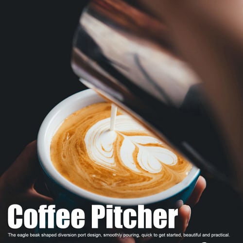 Coffee Latte Cup - Thick 304 Stainless Steel Measuring Cup - Milk Frothing Jug with Scale Cover - For Espresso, Latte Art, and Frothing Milk (1000ml W