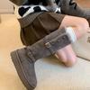 The Same Buckle Belt Thick-soled Plush Flanged Warm Cotton Shoes 2025 New Medium and Long Snow Boots Women's Winter Models