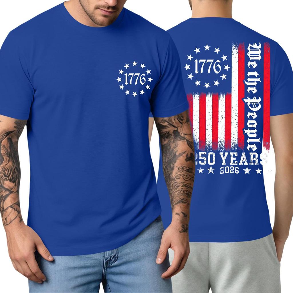 Men's Short Sleeve T Shirt Casual Crewneck Top with 1776 Letter Print and Vertical Stripe Graphic for Everyday Wear 250 Years Edition