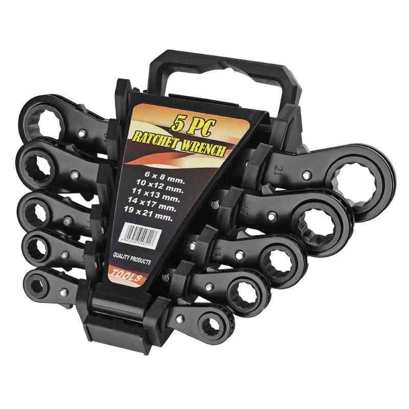 Llave de carraca reversible de doble cabeza, herramienta de reparación automática eficiente