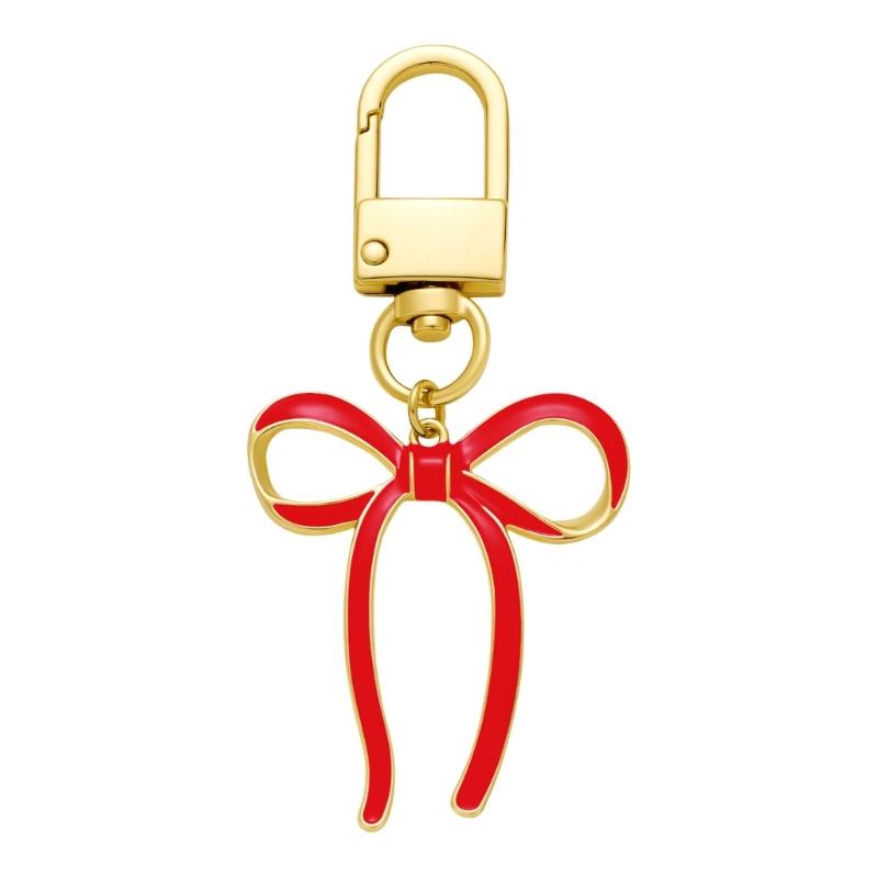 Elegant Red Bowknot Tassels Pendant Keychain Stylish Bag Charm For Keys And Bags Sturdy Alloy Material Car Key Decoration