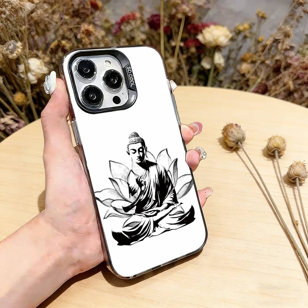 

Buddha Art Pattern Phone Case For iPhone 17,16,15,14,13,12,11 Plus,Pro Max,XS,Colored Silver Plated Inside Cover iPhone14