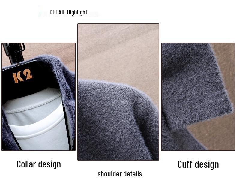 Men's Fleece-Lined Mid-Length Knit Cardigan - Thick and Warm for Autumn/Winter