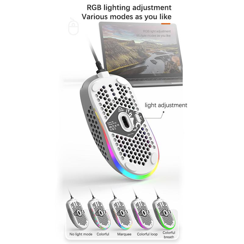 Souris Filaire Lumière Rgb Nid d'Abeille Souris Gaming Usb Bureau PC Ordinateurs Aouse