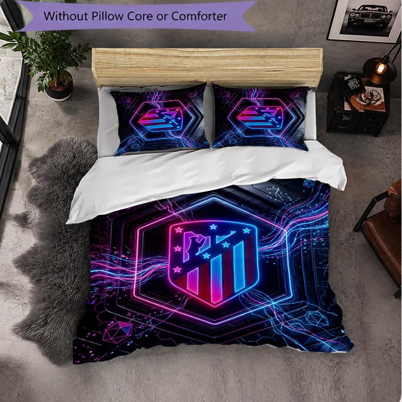Atletico Madrid Pattern 3 Pieces Bedding Set Soft Microfiber Duvet Cover with Pillow Cases for Bedroom