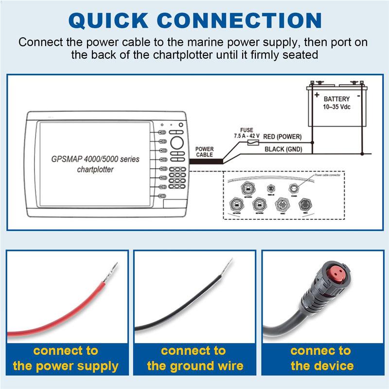 2 Wire, 2 Pin Boats Power Cable 010-10922-00 for Garmin GPSMAP 4000/5000 Series, DC Power Cable with Bare Proprietary Connector