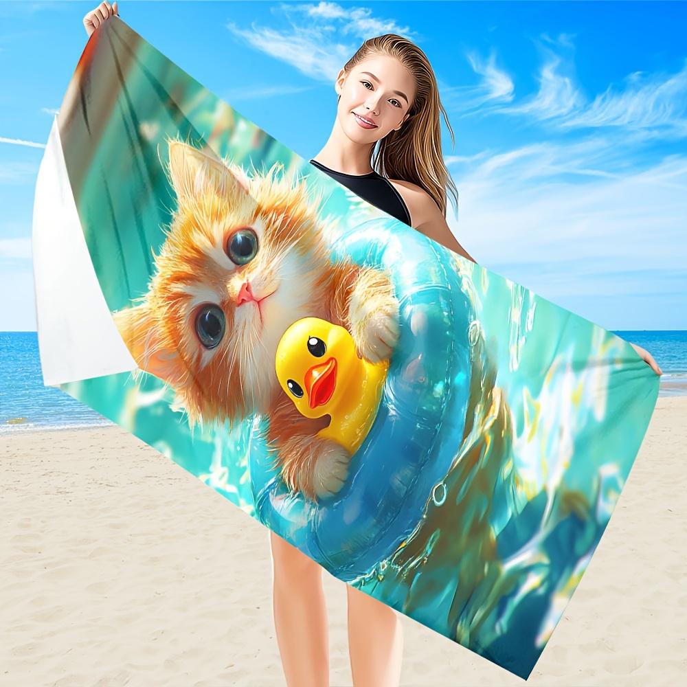 Cute Cat Printed Microfiber Quick Dry Towel, Super Soft for Beach Pool Bath Yoga Camping