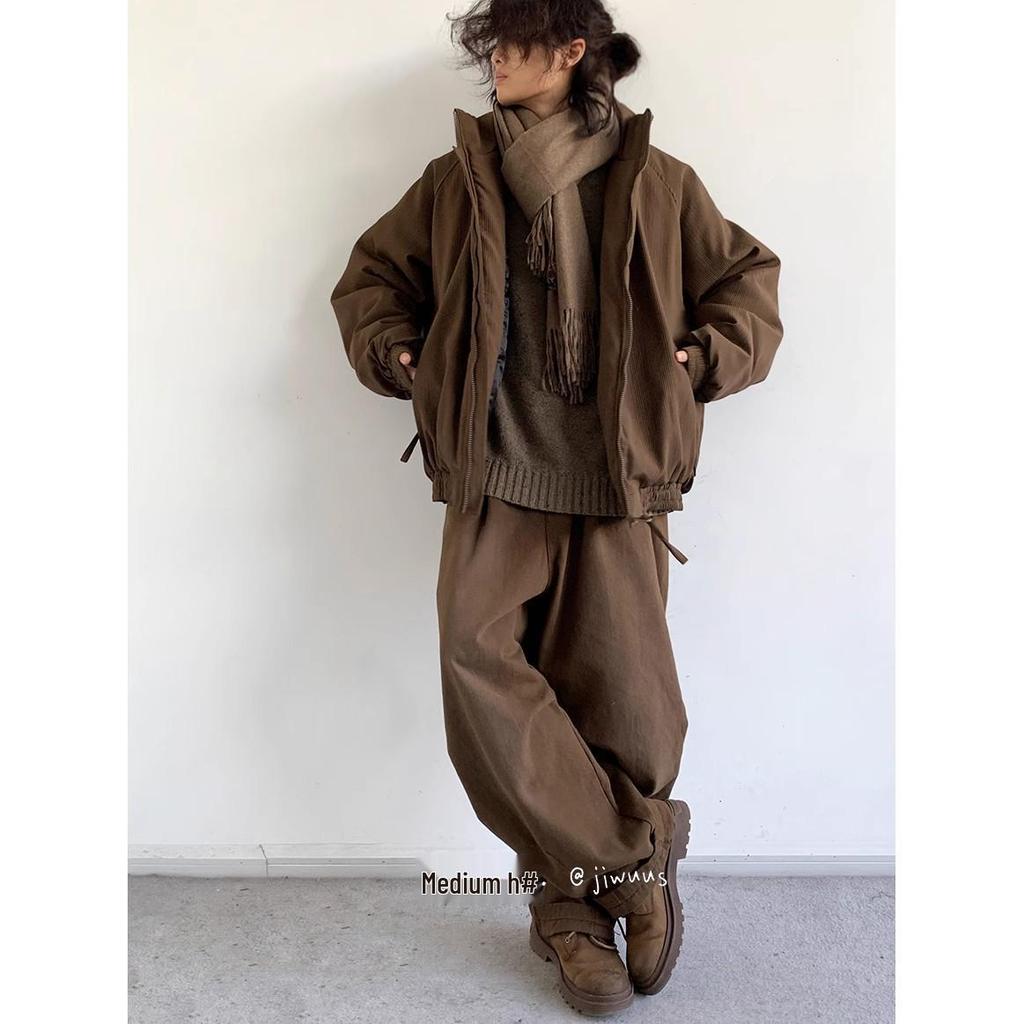 2024 Men's High-End Japanese Style Coffee Corduroy Stand Collar Cotton Jacket