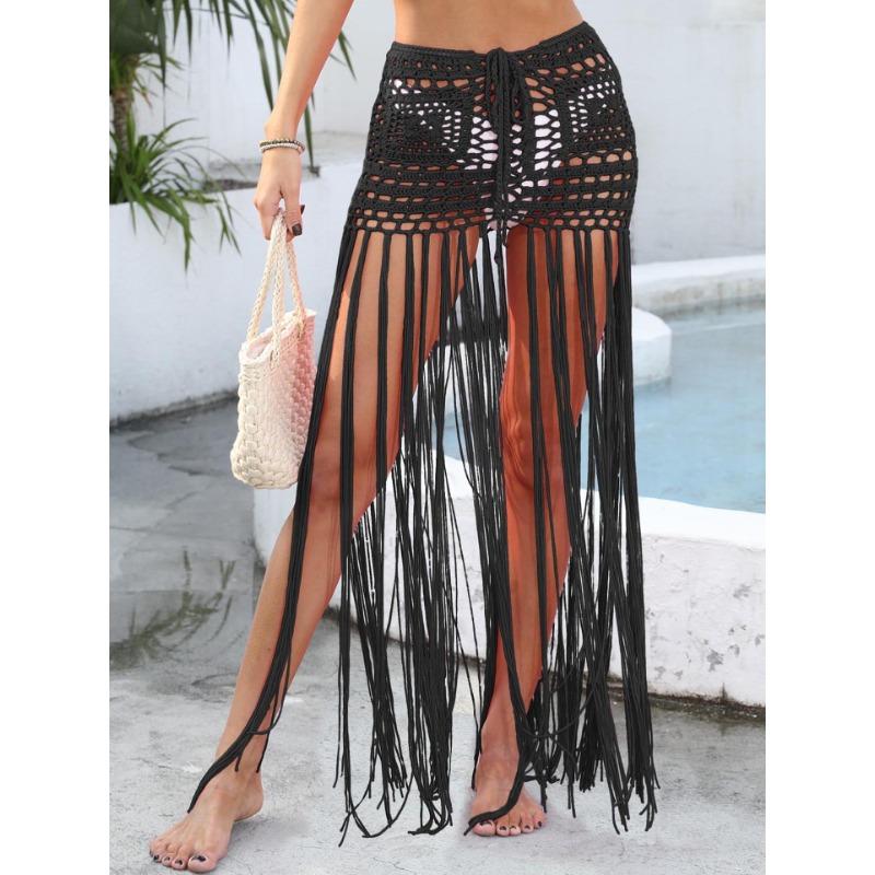 

Женская пляжная юбка Pure Hand Hook с длинной бахромой и шнурком-ремешком, регулируемая One size чёрный
