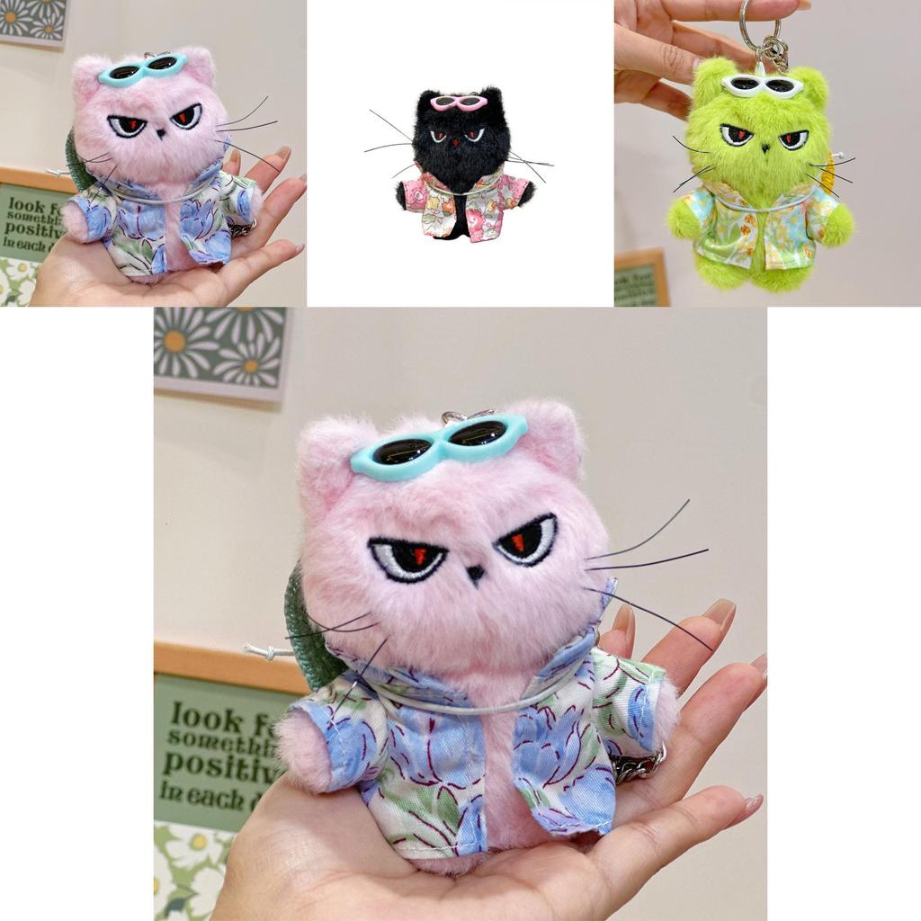 Portachiavi Peluche Gatto Carino Con Design Camicia a Fiori e Occhiali da Sole Per Portachiavi e Accessorio