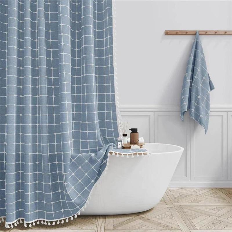 Kostkovaný Střapec Sprchový Závěs Domácí Koupelnová Dělicí Závěs Vodotěsný Jednoduchý Moderní Styl Pro Koupelnu