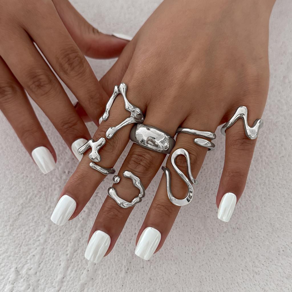 Vintage Gold Color Geometric Rings Trendy Finger Jewelry Hollow Out Adjustable Ring Set for Women Men Retro Boho Fashion Party Gift