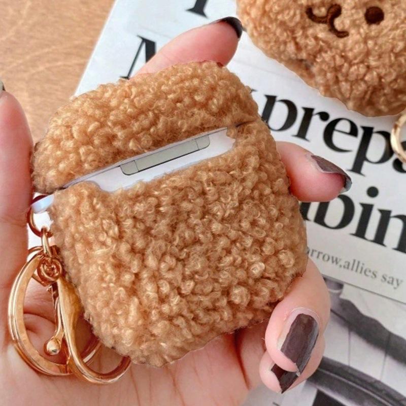 Brown cute plush puppy TPU anti-drop earphone cover, suitable for AirPods 1 /1/pro protective case