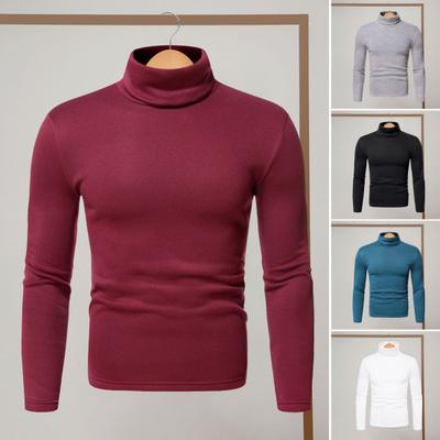 Spring Autumn Men Fitness Top Slim Fit High Collar Stretchy Long Sleeves Solid Color Pullover Fitness Sport Top Winter Bottoming Clothes