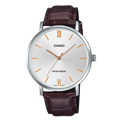 Casio MTP-VT01L-7B2 Quartz Men's Watch Silver Brown Leather Band Imported Model
