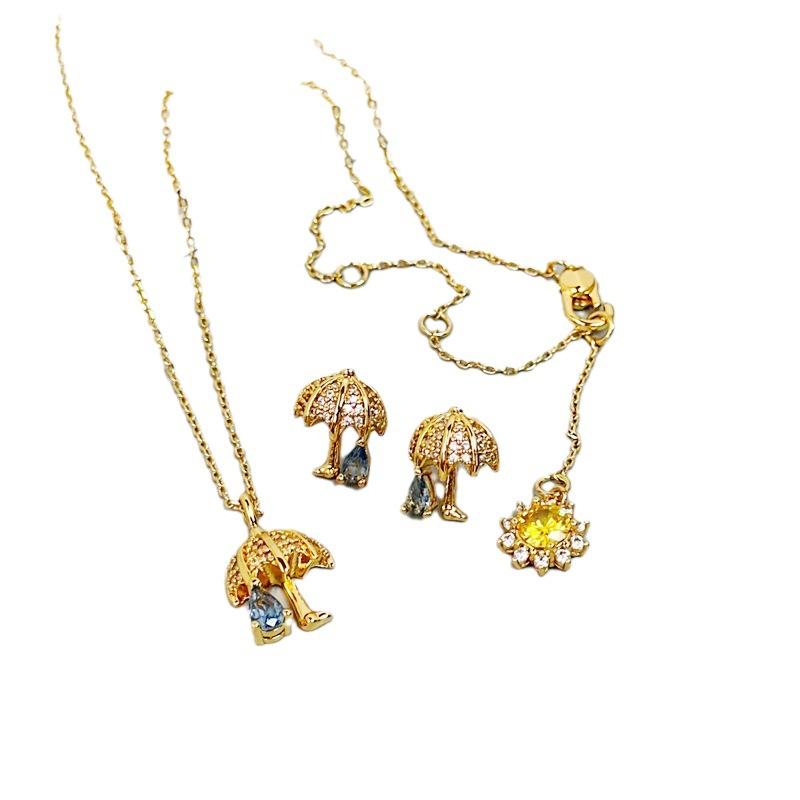 Fashion Light Luxury Small Umbrella Pendant Women'S Necklace Simple And Exquisite Zircon Umbrella Stud Earrings