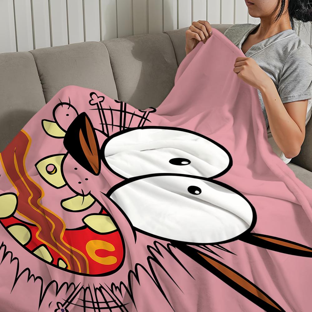 C-Cowardly Blanket For Soft Throw C-Courage the Blanket D-Dog for Picnic Bed Sofa Home Cartoon Bedroom Cozy Warm Comfortable