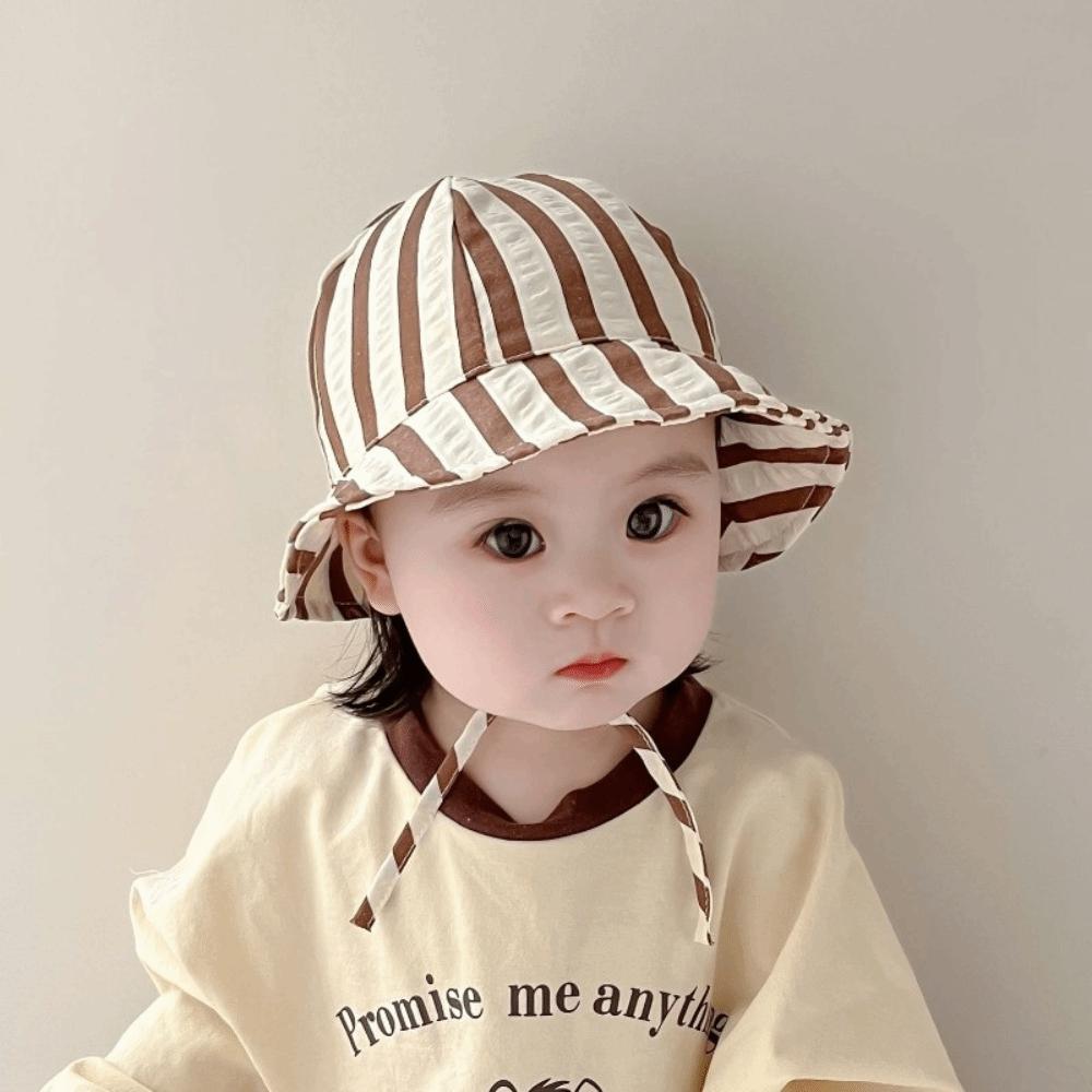 Striped Pattern Double Sided Baby Bucket Hat Plaid Pattern Panama Bonnet Travel