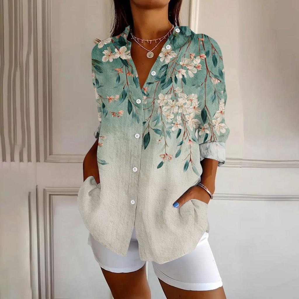 Womens Button Down Shirt Long Sleeve Shirts For Women Print Graphic Blouse Top