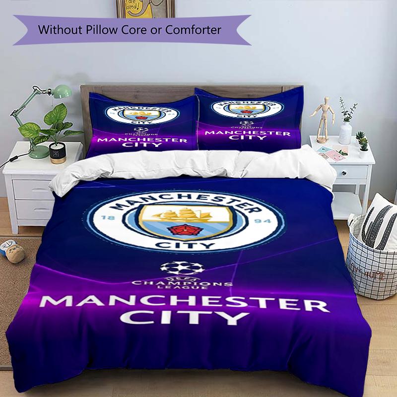 3pcs Duvet Cover Set (1*Duvet Cover + 2*Pillowcase, Without Core),Football team City FC Print Bedding Set, Bedroom Decor, All‑Season, Birthday Gift